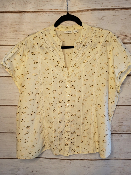 Cato Tops - Cato Cream Floral Button-Front Short Sleeve Blouse
